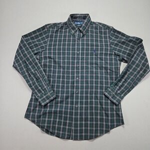Ralph Lauren‎ Custom Fit Plaid Button Down Shirt Mens Medium Green